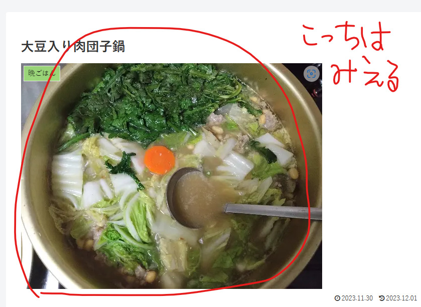 本文中のアイキャッチは見えている様子・大豆入り肉団子鍋の画像